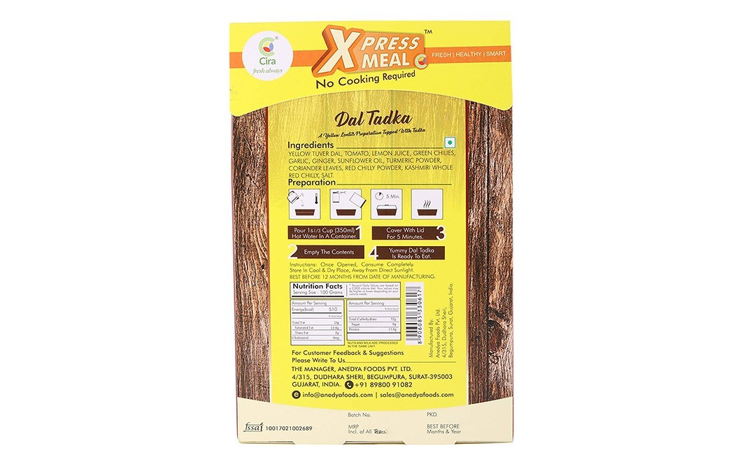Cira Xpress Meal Dal Tadka Indian Curry   Box  130 grams